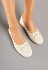 Beżowe Materiałowe Balerinki Ozdobione Kokardą Galkia. Brązowe baleriny Renee, bez wzorów, z materiału, biznesowe, bez obcasa, bez zapięcia. Za 39.99 zł.