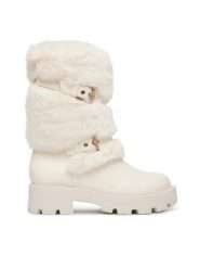 Guess Botki FLFYAF FUR10 Kremowy. Białe botki Guess, z aplikacjami, ze skóry, bez obcasa, na płaskiej podeszwie, bez zapięcia. Za 764.99 zł.