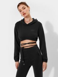 4F Bluza dresowa crop top z wiązaniem z dodatkiem modalu 4F x Local Heroes XL. Czarne bluzy 4f, xl, bez wzorów, z dresówki, sportowe, bez ramiączek, z kapturem. W wyprzedaży za 129.99 zł.