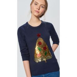 Świąteczny sweter z cekinową aplikacją - Granatowy. Swetry marki DOMYOS. W wyprzedaży za 49.99 zł.