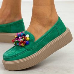 Zielone skórzane mokasyny damskie Filippo Dp6765/25. Zielone mokasyny Filippo, z aplikacjami, z jeansu. Za 229.00 zł.