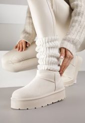 Beżowe Wsuwane Śniegowce z Futerkowym Ociepleniem na Platformie Eslin. Brązowe śniegowce Renee, bez wzorów, z dresówki, bez zapięcia. Za 59.99 zł.