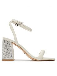 Guess Sandały FLJGEL LEA03 Écru. Sandały Guess, z aplikacjami, ze skóry, bez obcasa, na słupku, bez zapięcia. Za 519.99 zł.