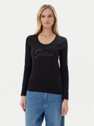 Guess Bluzka W5YI26 J1314 Czarny Slim Fit. Czarne bluzki Guess, s, z aplikacjami, z bawełny, bez kołnierzyka, bez ramiączek. Za 239.99 zł.