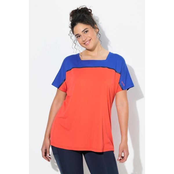 Damskie Bluzka funkcyjna oversize dekolt karo rękaw 1/2. Czerwone t-shirty sportowe Ulla Popken, plus size, bez wzorów, z elastanu, bez ramiączek. Za 199.99 zł.