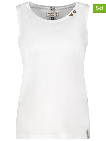 Sublevel Topy (2 szt.) w kolorze białym i czarnym rozmiar: L. Białe topy Sublevel, l, bez wzorów, bez kołnierzyka, bez ramiączek. Za 79.21 zł.