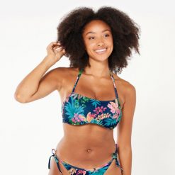 Góra kostiumu kąpielowego surfingowego damska Olaian Laura Borabora. Niebieskie bikini OLAIAN, bez wzorów, z elastanu, sportowe. Za 59.99 zł.