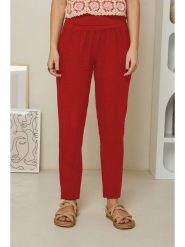 Rodier Lin Lniane spodnie w kolorze czerwonym rozmiar: XL/XXL. Czerwone spodnie materiałowe Rodier Lin, bez wzorów, ze lnu, z podwyższonym stanem. Za 109.78 zł.