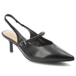 Czółenka damskie S.Barski, cholewka ze skóry naturalnej licowej pasek wokół pięty z regulacją na klamrę zabudowany szpiczasty przód, czarne, CR61-304. Czarne czółenka S.BARSKI, bez wzorów, ze skóry, ze szpiczastym noskiem, bez obcasa, bez zapięcia. Za 239.00 zł.