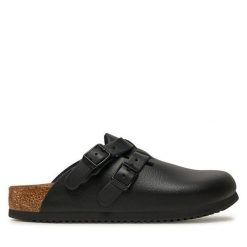 Klapki Birkenstock. Czarne klapki Birkenstock, bez wzorów, bez obcasa, bez zapięcia. Za 539.99 zł.