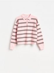 Sweter polo - różowy. Czerwone swetry Reserved, l, bez wzorów, z dzianiny, bez ramiączek. Za 129.99 zł.