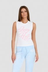 JUICY COUTURE Biały damski top Juicy As Hell Tank, Rozmiar M. Białe topy Juicy Couture, m, bez wzorów, bez kołnierzyka, bez ramiączek. W wyprzedaży za 109.99 zł.
