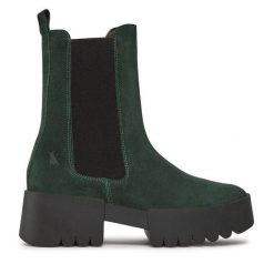 Botki Fly London. Zielone botki Fly London, bez wzorów, bez obcasa, na słupku, bez zapięcia. Za 409.99 zł.