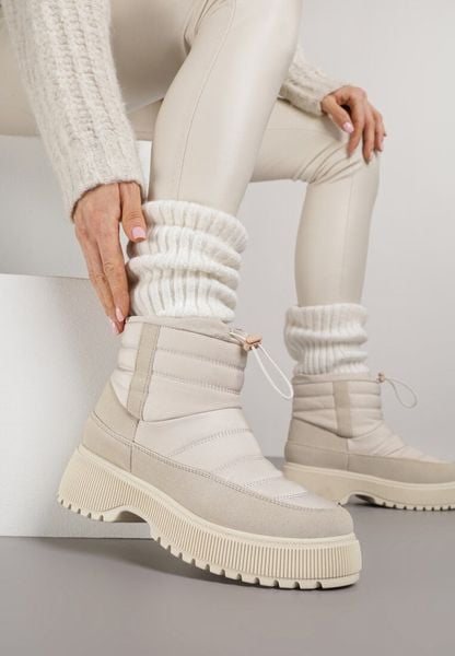 Beżowe Pikowane Śniegowce ze Ściągaczem Monivella. Brązowe śniegowce Renee, bez wzorów, z jeansu, bez zapięcia. Za 149.99 zł.