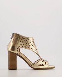 SANDAŁY NA SŁUPKU 0027102 GOLD. Sandały Venezia, bez wzorów, ze skóry, bez obcasa, na słupku, bez zapięcia. Za 299.00 zł.