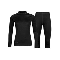 Komplet termoaktywny 3/4 damski Halti Neva Merino. Czarne bielizna termoaktywna damska Halti, bez wzorów, bez ramiączek. Za 499.99 zł.