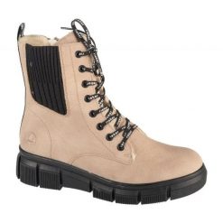 Buty Rieker Booties X3414-60 beżowy. Brązowe botki bez wzorów, z materiału, eleganckie, bez obcasa, bez zapięcia. Za 501.90 zł.