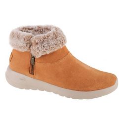 Buty zimowe damskie, Skechers On The Go Joy-Savvy. Brązowe trekkingi Skechers, bez wzorów, z materiału, bez zapięcia, trekkingowe. Za 199.99 zł.
