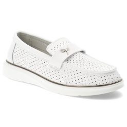 Mokasyny damskie Vinceza, cholewka ze skóry naturalnej licowej z perforacją wsuwany fason z ozdobnym paskiem zabudowany przód na lekkiej podeszwie, b. Białe mokasyny VINCEZA, bez wzorów, ze skóry. Za 159.00 zł.