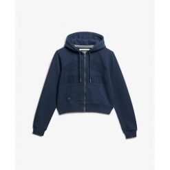 Damska bluza z kapturem full zip Superdry Athletic Tonal Crop. Niebieskie bluzy Superdry, bez wzorów, bez ramiączek, z kapturem. Za 326.95 zł.