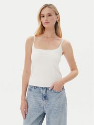 Guess Top V5GP22 J1314 Biały Slim Fit. Białe topy Guess, xxs, z aplikacjami, z bawełny, bez kołnierzyka, bez ramiączek. Za 155.00 zł.