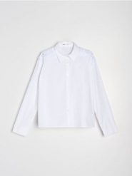 Bawełniana koszula z ozdobną koronką - biały. Białe koszule Sinsay, l, bez wzorów, z bawełny, bez kołnierzyka, bez ramiączek. Za 59.99 zł.