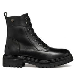 Botki Geox. Czarne botki Geox, bez wzorów, bez obcasa, na płaskiej podeszwie, bez zapięcia. Za 419.99 zł.