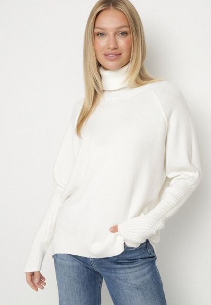 Biały Klasyczny Golf z Dodatkiem Kaszmiru Zoirmosa. Białe swetry Born2be, bez wzorów, z jeansu, biznesowe, bez ramiączek. Za 119.99 zł.