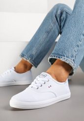 Białe Basicowe Tenisówki Vices Hallriva. Białe trampki Renee, bez wzorów, z jeansu, eleganckie, bez zapięcia. W wyprzedaży za 47.99 zł.