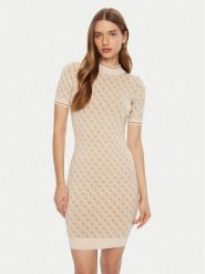 Guess Sukienka dzianinowa W3YK39 Z37K0 Beżowy Regular Fit. Brązowe sukienki Guess, xl, z aplikacjami, z dzianiny, bez kołnierzyka, bez ramiączek. Za 399.99 zł.