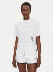 KARL LAGERFELD T-Shirt A2W17076 Biały Cropped Fit. Białe t-shirty KARL LAGERFELD, l, bez wzorów, z syntetyku, bez kołnierzyka, bez ramiączek. Za 149.99 zł.