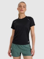 4F Koszulka do biegania w terenie szybkoschnąca damska - czarna L. Czarne t-shirty sportowe 4f, l, bez wzorów, z materiału, bez ramiączek, do biegania. Za 129.99 zł.