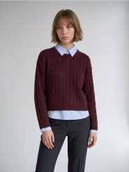 Sweter z koszulowymi wstawkami - bordowy. Czerwone swetry Sinsay, l, bez wzorów, bez ramiączek. Za 69.99 zł.