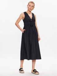 Seafolly Sukienka letnia Sunbreak Poplin 54878-DR Czarny Regular Fit. Czarne sukienki Seafolly, bez wzorów, z bawełny, bez kołnierzyka, bez ramiączek. Za 379.99 zł.
