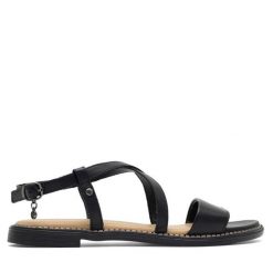 Sandały Lasocki. Czarne sandały Lasocki, bez wzorów, bez obcasa, na płaskiej podeszwie, bez zapięcia. Za 139.99 zł.