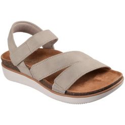 Sandały damskie Skechers Lifted Comfort. Brązowe sandały Skechers, bez wzorów, z materiału, bez obcasa, bez zapięcia. Za 229.99 zł.