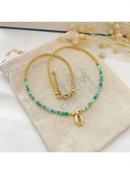 Atelier MIU Pozłacany naszyjnik z elementem ozdobnym - dł. 38 cm rozmiar: onesize. Niebieskie naszyjniki atelier MIU, z materiału, z perłą, pozłacane. Za 37.95 zł.