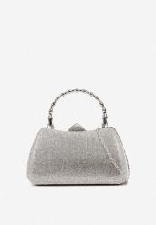 Srebrna Koktajlowa Cyrkoniowa Torebka z Łańcuszkiem i Uchwytem Latavea. Szare torebki klasyczne Born2be, bez wzorów, eleganckie, na ramię, bez dodatków. Za 119.99 zł.