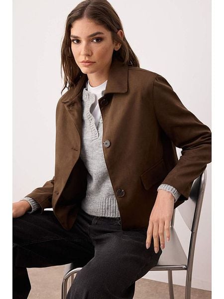 Trendyol Kurtka koszulowa w kolorze ciemnobrązowym rozmiar: XL. Brązowe kurtki Trendyol, xl, bez wzorów, bez kaptura. Za 131.12 zł.