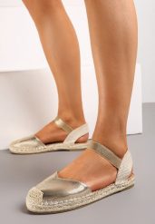 Złote Espadryle z Odkrytą Piętą Ozdobione Plecionką Nrtemisia. Żółte espadryle Renee, bez wzorów, z jeansu, eleganckie, bez obcasa. W wyprzedaży za 63.99 zł.