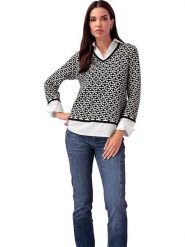 Heine Sweter w kolorze czarno-kremowym rozmiar: 40. Czarne swetry Heine, z aplikacjami, retro, bez ramiączek. Za 100.75 zł.