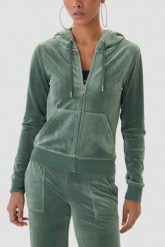 JUICY COUTURE Zielona bluza damska Gold Robertson Hoodie, Rozmiar XS. Zielone bluzy Juicy Couture, s, bez wzorów, bez ramiączek, z kapturem. Za 549.99 zł.