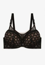Czarno-Beżowy Biustonosz o Kroju Full Cup Push-Up Zdobiony Geometrycznym Wzorem Zoliri. Czarne biustonosze Renee, z aplikacjami, z bawełny. W wyprzedaży za 35.99 zł.