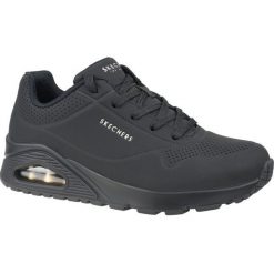 Buty Skechers Uno-Stand on Air W 73690-BBK czarne. Czarne buty treningowe bez wzorów, ze skóry, bez zapięcia. Za 466.89 zł.