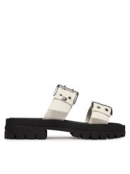 Tommy Jeans Klapki Tjw Buckle Straps Sandal EN02966 Écru. Białe klapki Tommy Jeans, bez wzorów, z jeansu, bez obcasa, bez zapięcia. Za 409.99 zł.