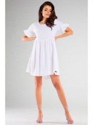 INFINITE YOU Sukienka w kolorze białym rozmiar: L/XL. Białe sukienki Infinite You, l, z aplikacjami, z bawełny, bez kołnierzyka, bez ramiączek, mini. Za 100.99 zł.