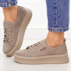 Taupe skórzane półbuty damskie Filippo Dp6122/26. Półbuty wsuwane Filippo, na jesień, bez wzorów, ze skóry, eleganckie, z okrągłym noskiem, bez obcasa, na platformie. Za 239.00 zł.