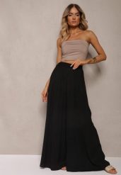 Czarne Szerokie Spodnie z Plisami High Waist Mirealli. Czarne jeansy Renee, l, bez wzorów, z jeansu, z podwyższonym stanem. W wyprzedaży za 63.99 zł.