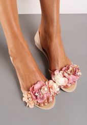 Beżowe Otwarte Balerinki z Aplikacją z Kwiatami Anlofi. Brązowe baleriny Renee, z aplikacjami, z otwartym noskiem, bez obcasa, bez zapięcia. Za 64.99 zł.