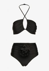 Czarne Bikini 2-Częściowe Stanik Wiązany na Szyi Figi z Podwyższonym Stanem Tegelia. Czarne bikini Born2be, z aplikacjami, eleganckie. W wyprzedaży za 72.24 zł.